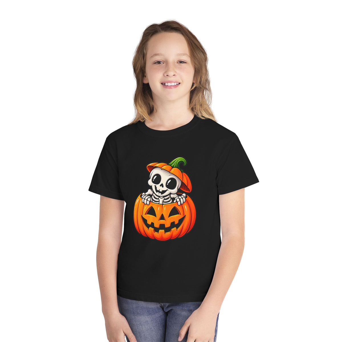 Pumpkin Bones Halloween T-Shirt - Cute Skeleton Youth Tee