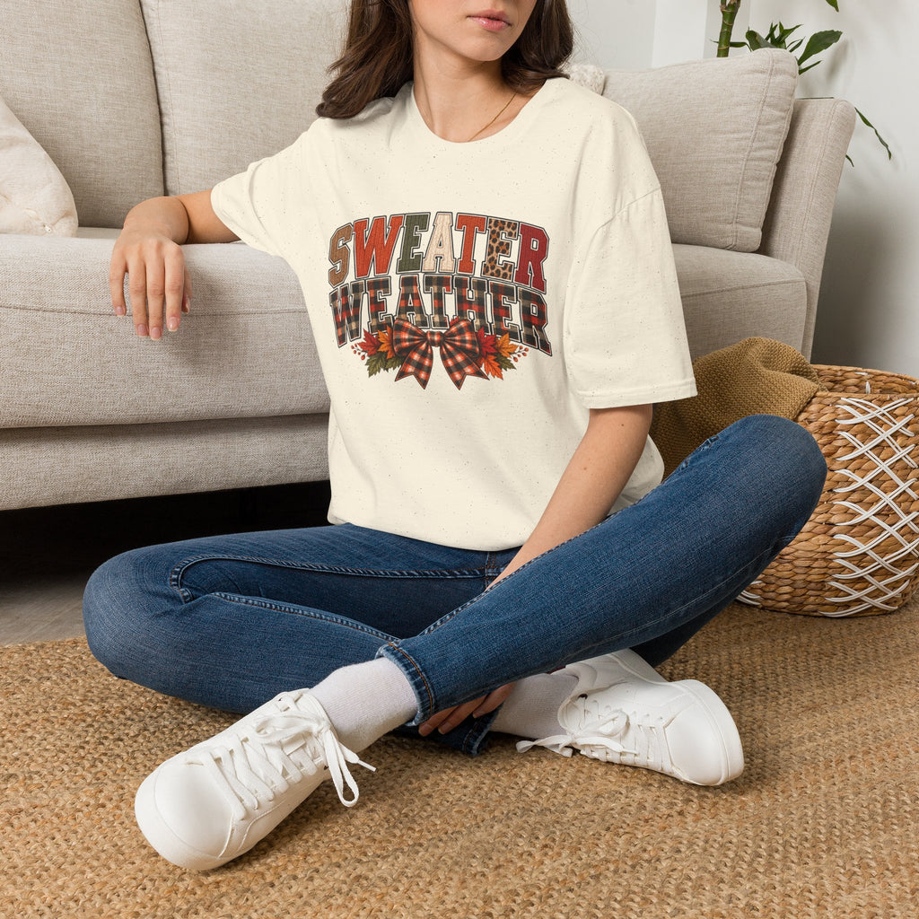 Sweater Weather T-Shirt - Cozy Fall Plaid & Leopard Graphic Tee
