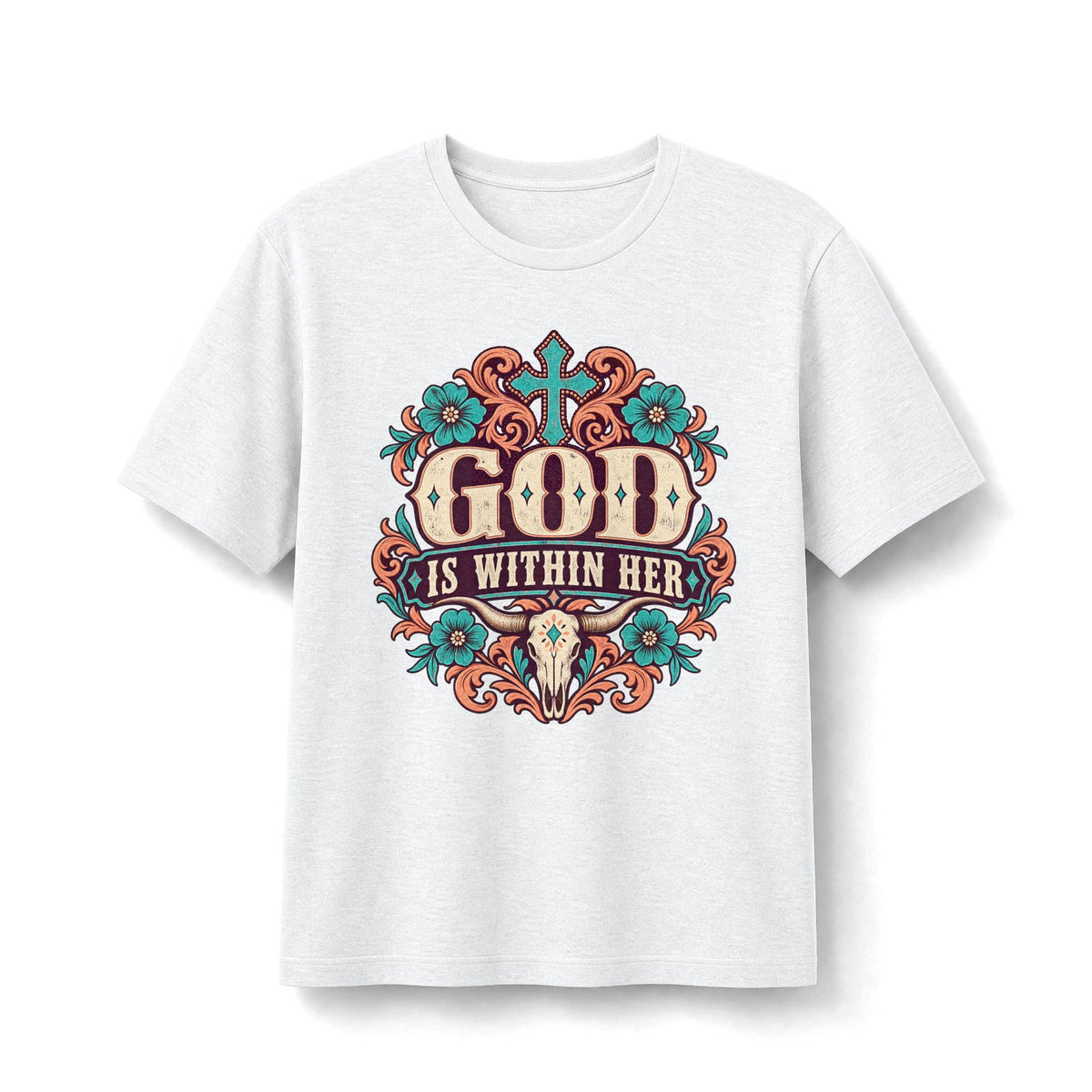 God Is Within Her Floral Cross T‑Shirt