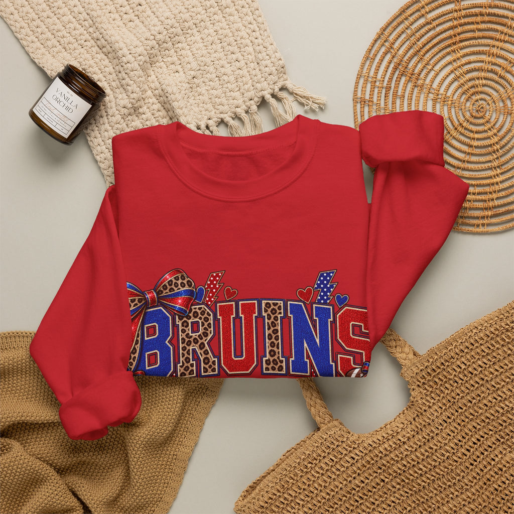 Bruins Football Crewneck Sweatshirt - Leopard Bow Game Day Sweatshirt