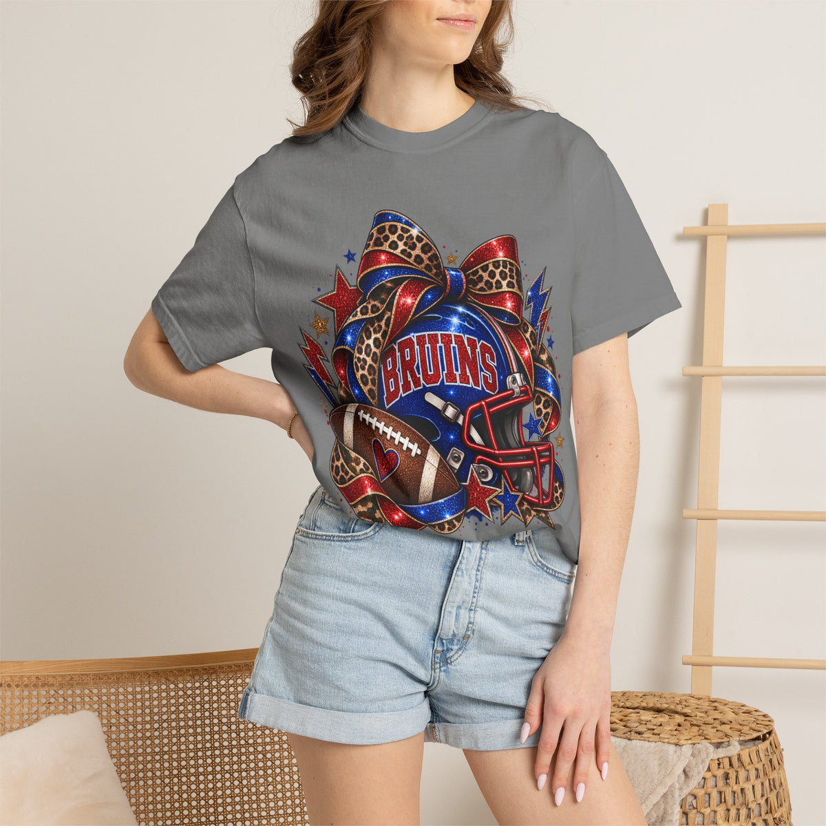 Bruins Football Comfort Colors Tee - Leopard Bow Game Day Shirt