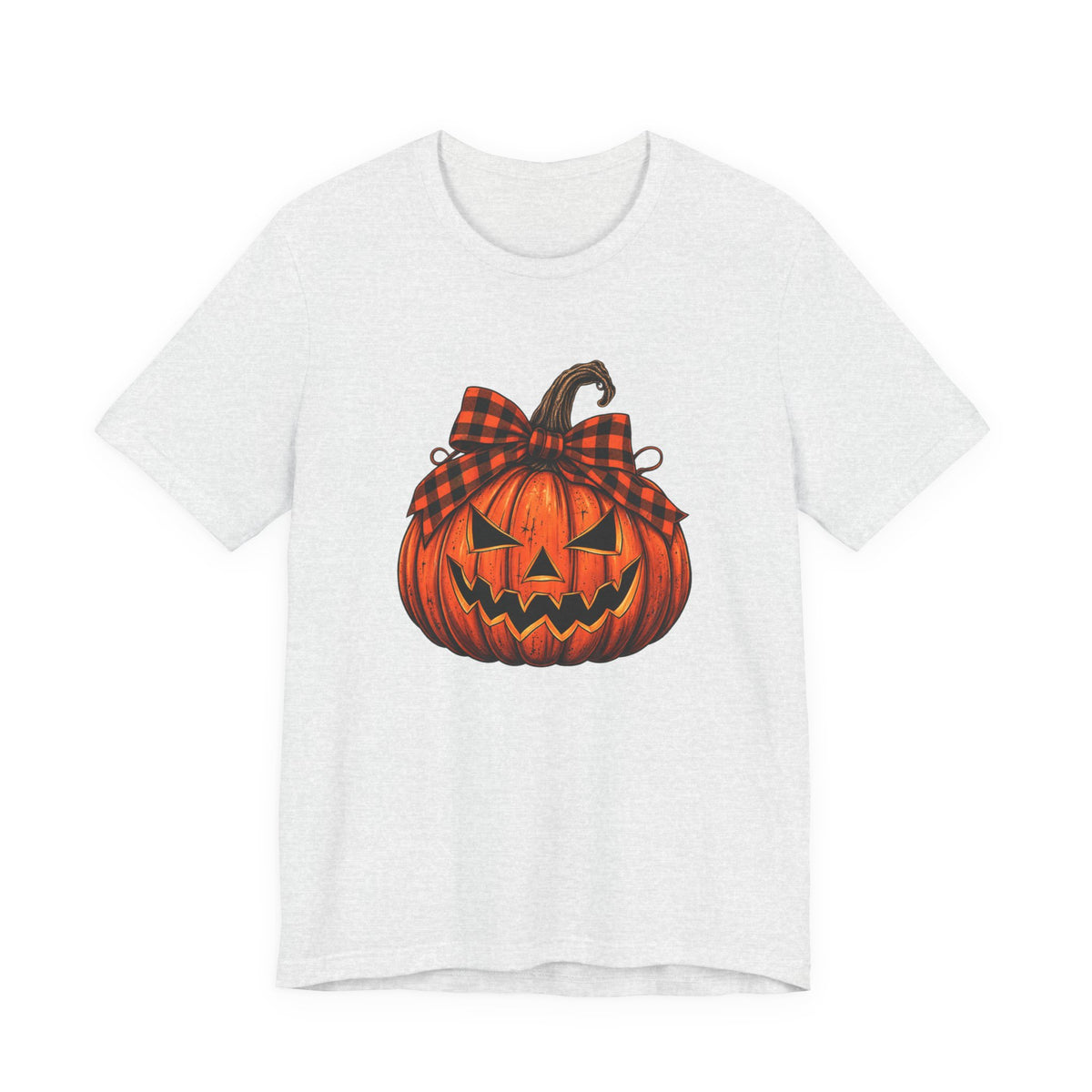 Plaid Bow Pumpkin T-Shirt - Vintage Halloween Graphic Tee