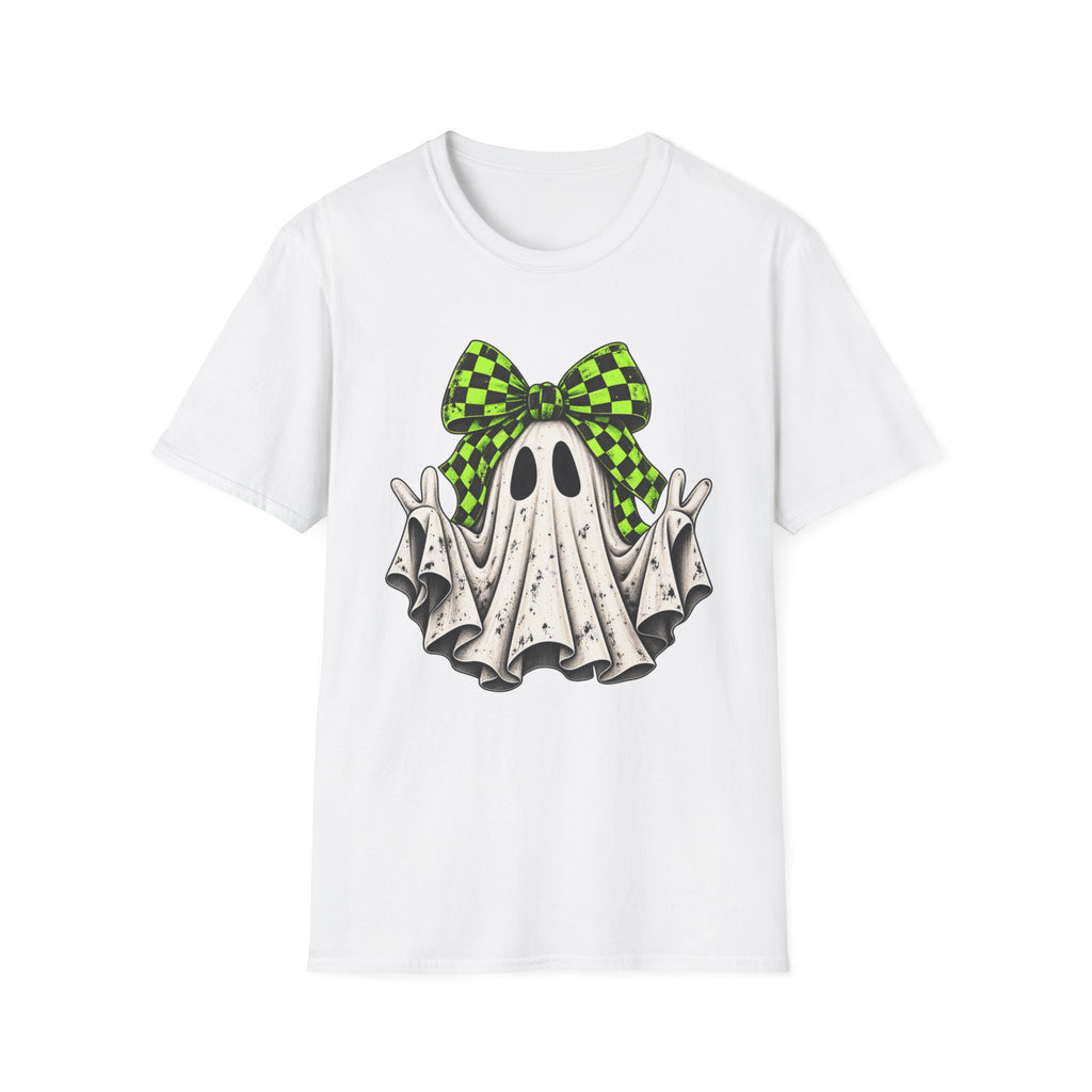 Neon Bow Ghost Halloween T-Shirt - Cute Spooky Graphic Tee