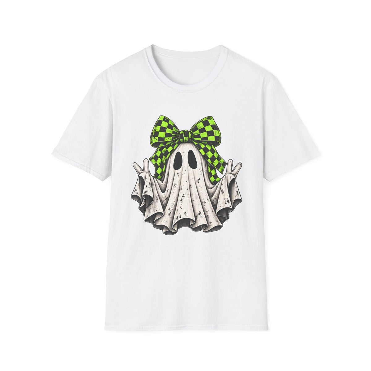 Neon Bow Ghost Halloween T-Shirt - Cute Spooky Graphic Tee