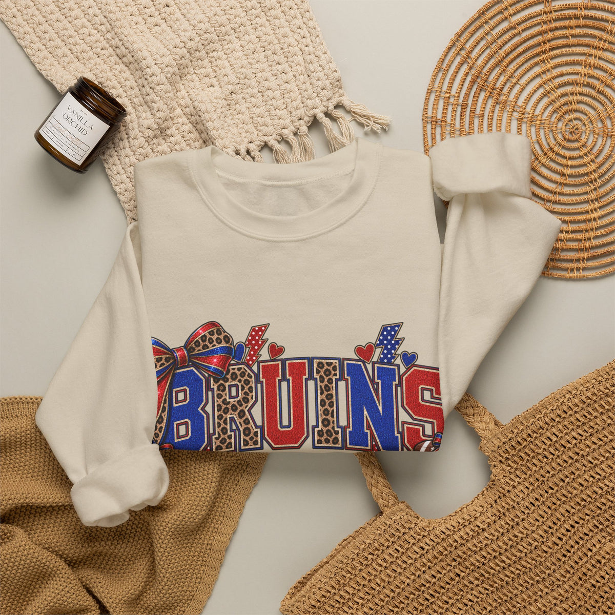 Bruins Football Crewneck Sweatshirt - Leopard Bow Game Day Sweatshirt