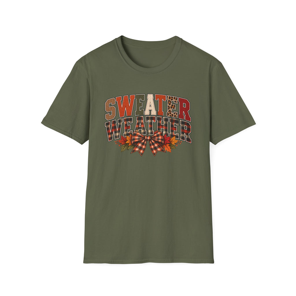 Sweater Weather T-Shirt - Cozy Fall Plaid & Leopard Graphic Tee