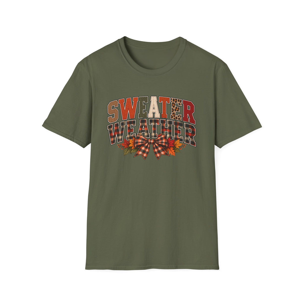 Sweater Weather T-Shirt - Cozy Fall Plaid & Leopard Graphic Tee