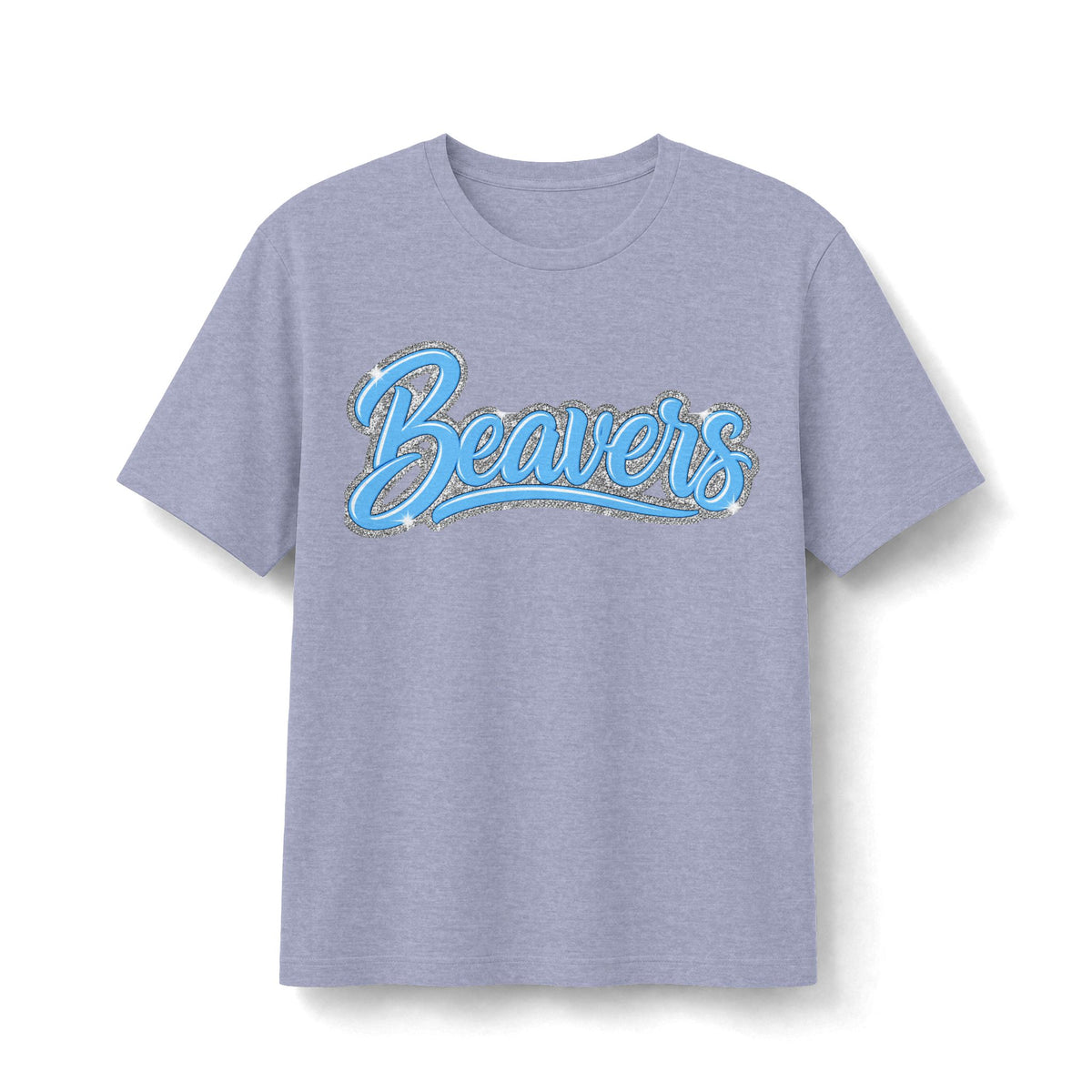Beavers Columbia Blue & Silver Sparkle Script Tee