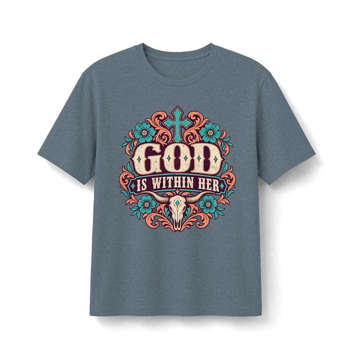 God Is Within Her Floral Cross T‑Shirt