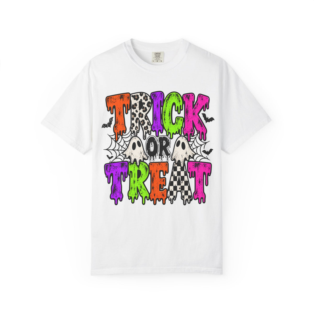 Trick or Treat Halloween Tee - Retro Ghost & Checkerboard T-Shirt