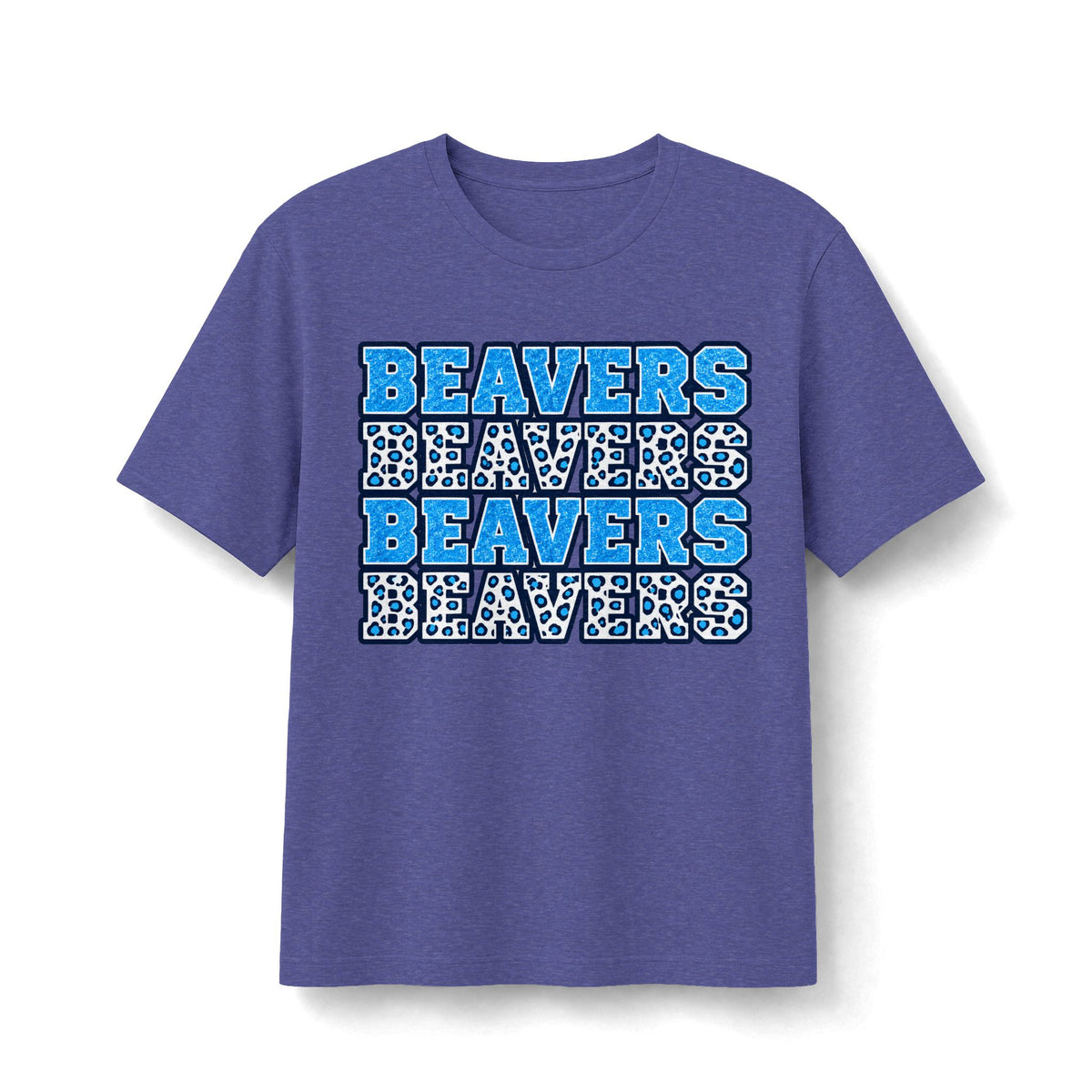 Beavers Stacked Blue Glitter & Leopard Tee