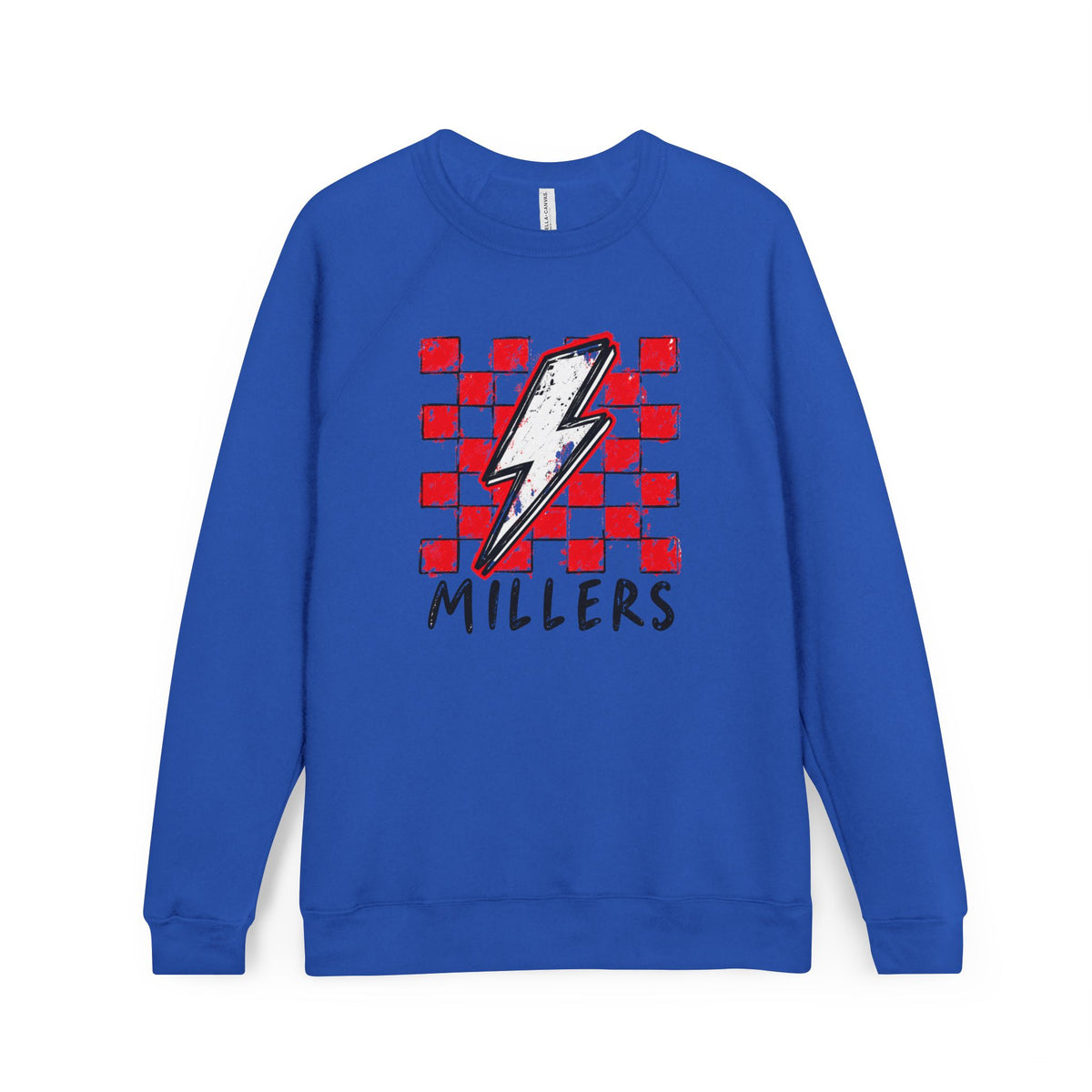 Lightning Bolt Checkered Crewneck Sweatshirt — "Millers" Graphic
