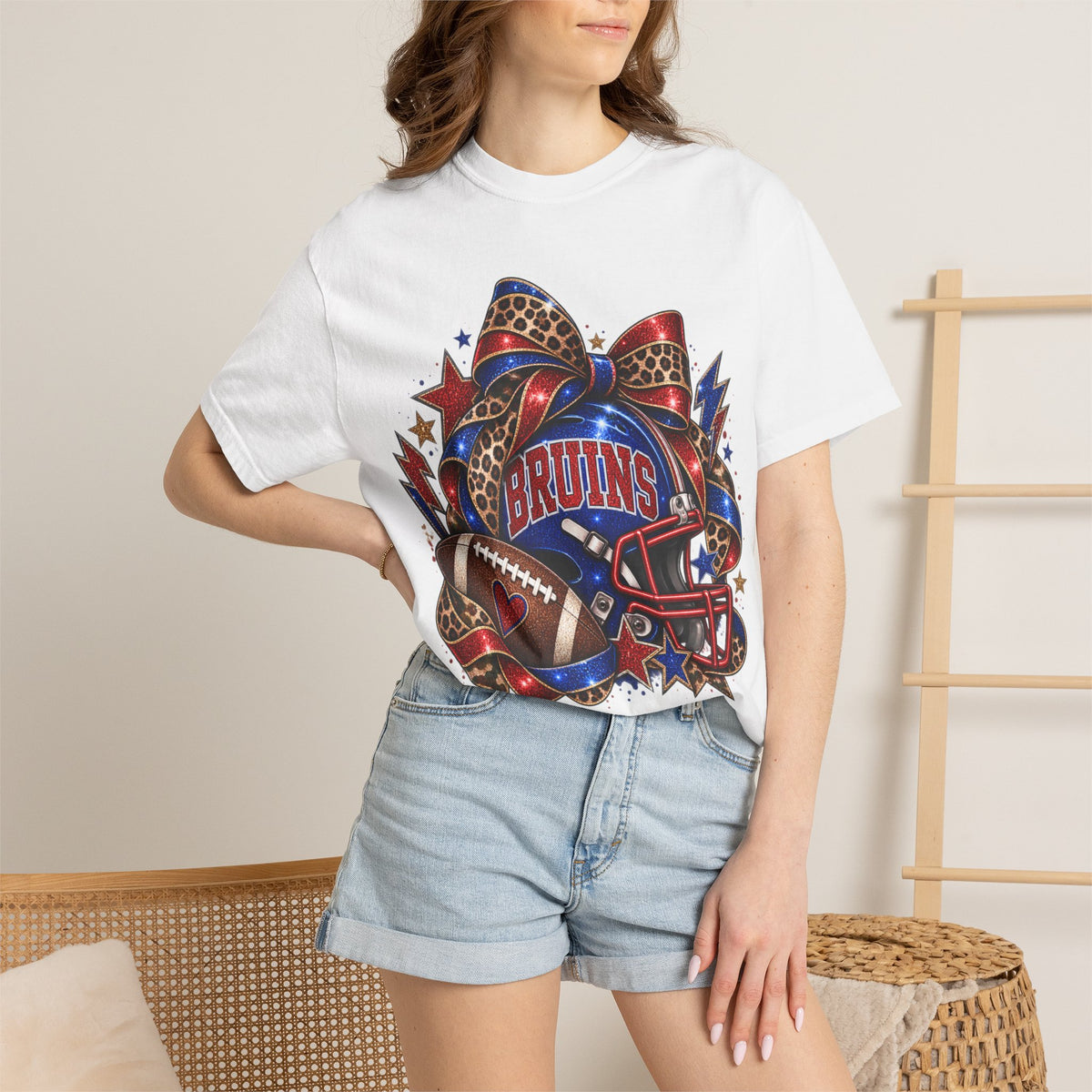 Bruins Football Comfort Colors Tee - Leopard Bow Game Day Shirt