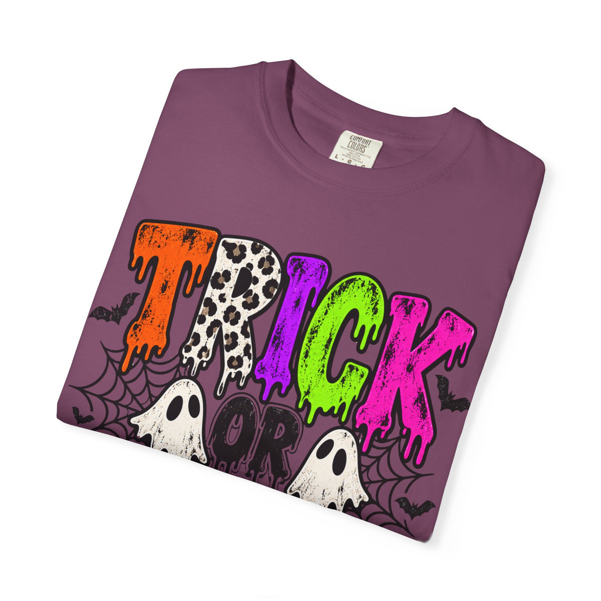 Trick or Treat Halloween Tee - Retro Ghost & Checkerboard T-Shirt