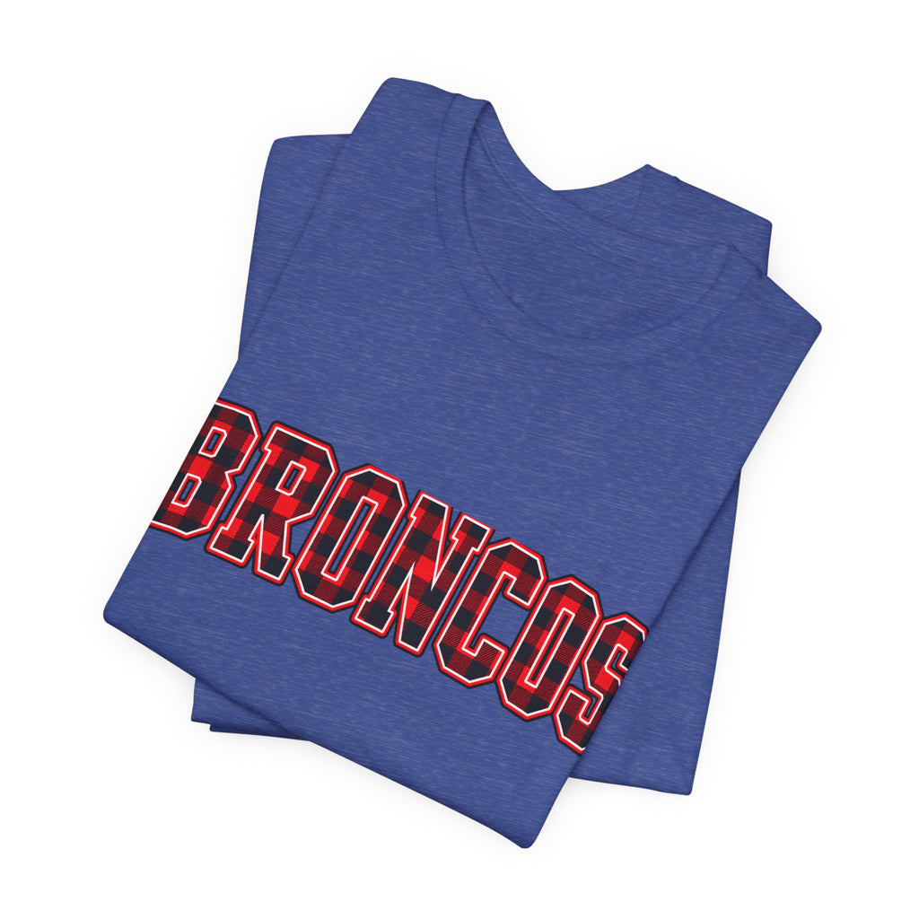 Broncos Buffalo Plaid Varsity Tee - Bella+Canvas 3001