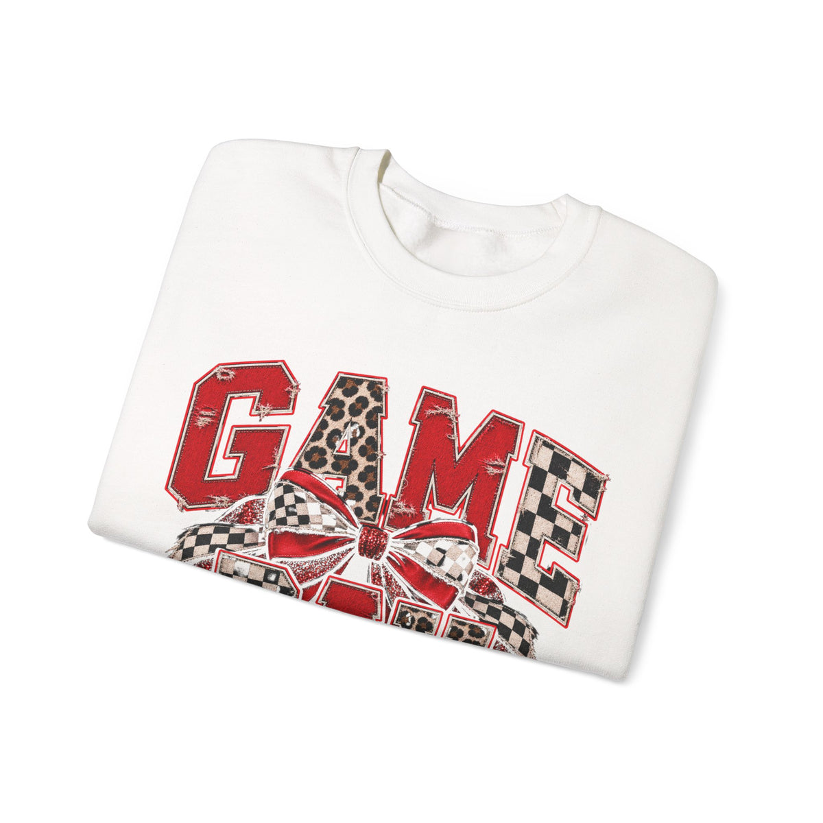 Game Day Football Bow Crewneck - Checkered, Leopard Red & Royal Blue Sweatshirt