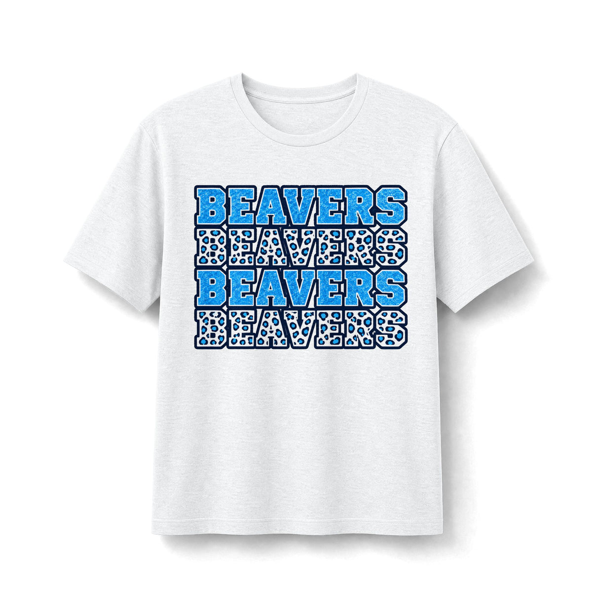 Beavers Stacked Blue Glitter & Leopard Tee
