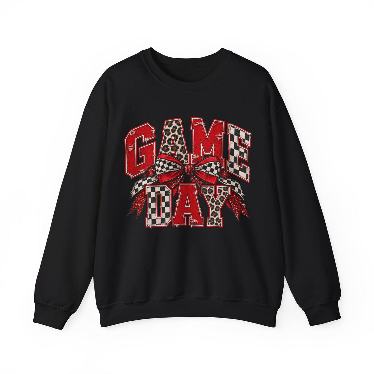 Game Day Football Bow Crewneck - Checkered, Leopard Red & Royal Blue Sweatshirt