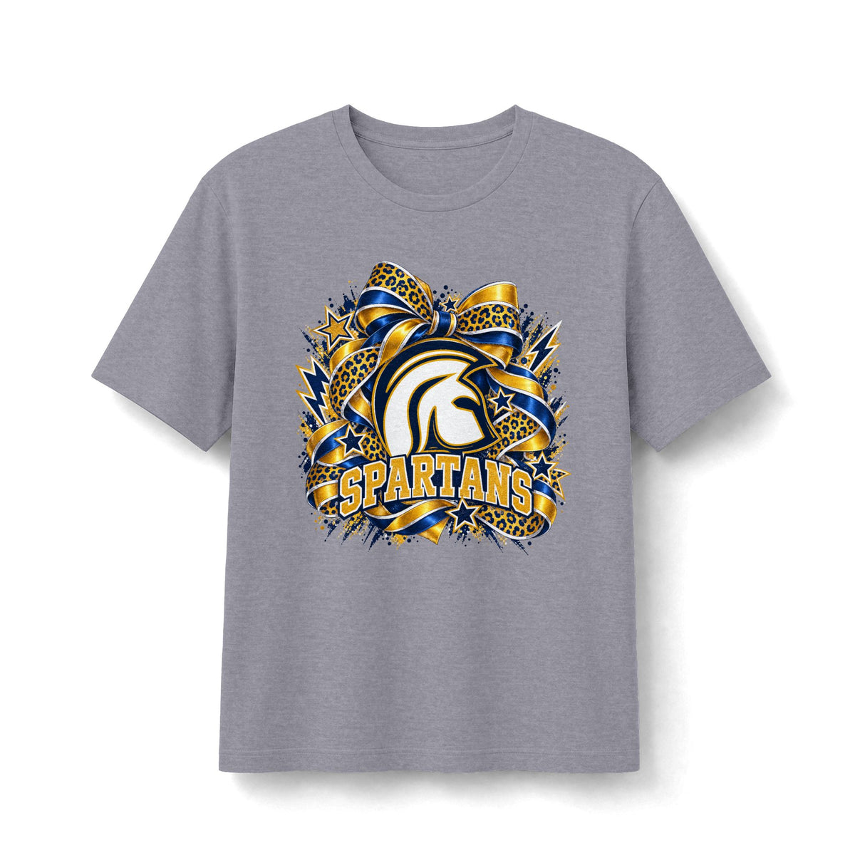 Academy of Blanchard Spartans Leopard Bow T-Shirt - Navy and Gold Mascot Tee