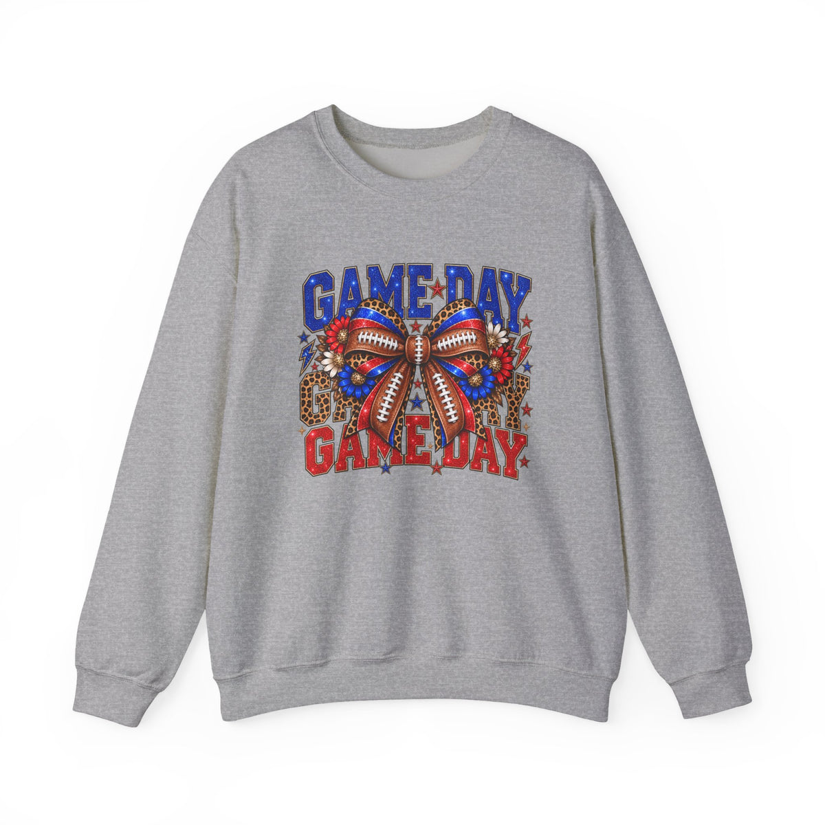 Game Day Football Bow Crewneck - Red & Royal Leopard Spirit Sweatshirt