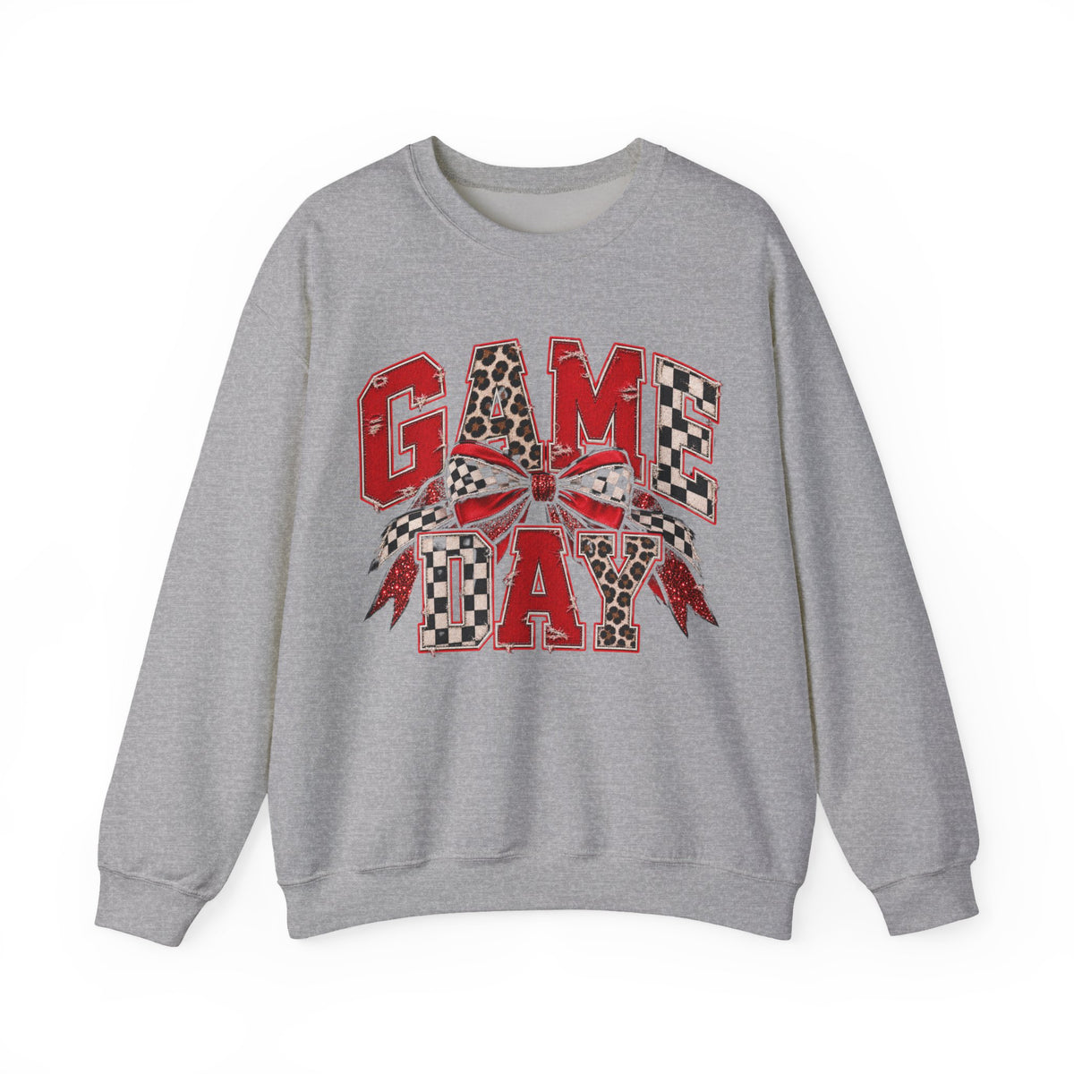 Game Day Football Bow Crewneck - Checkered, Leopard Red & Royal Blue Sweatshirt