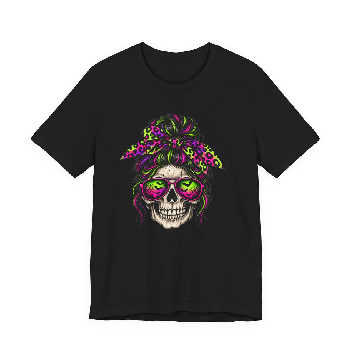 Neon Skeleton Girl T-Shirt - Colorful Halloween Graphics Tee