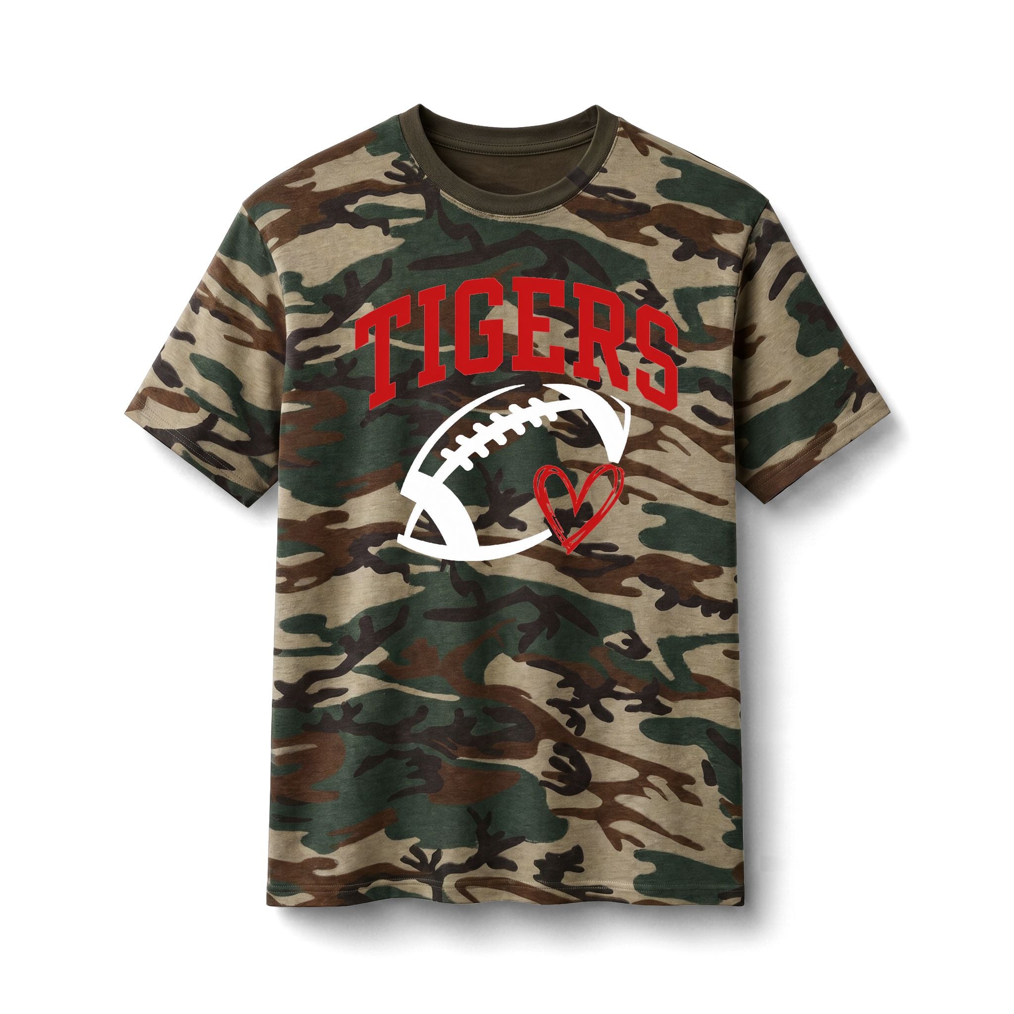 TIGERS Football Heart Camo Tee