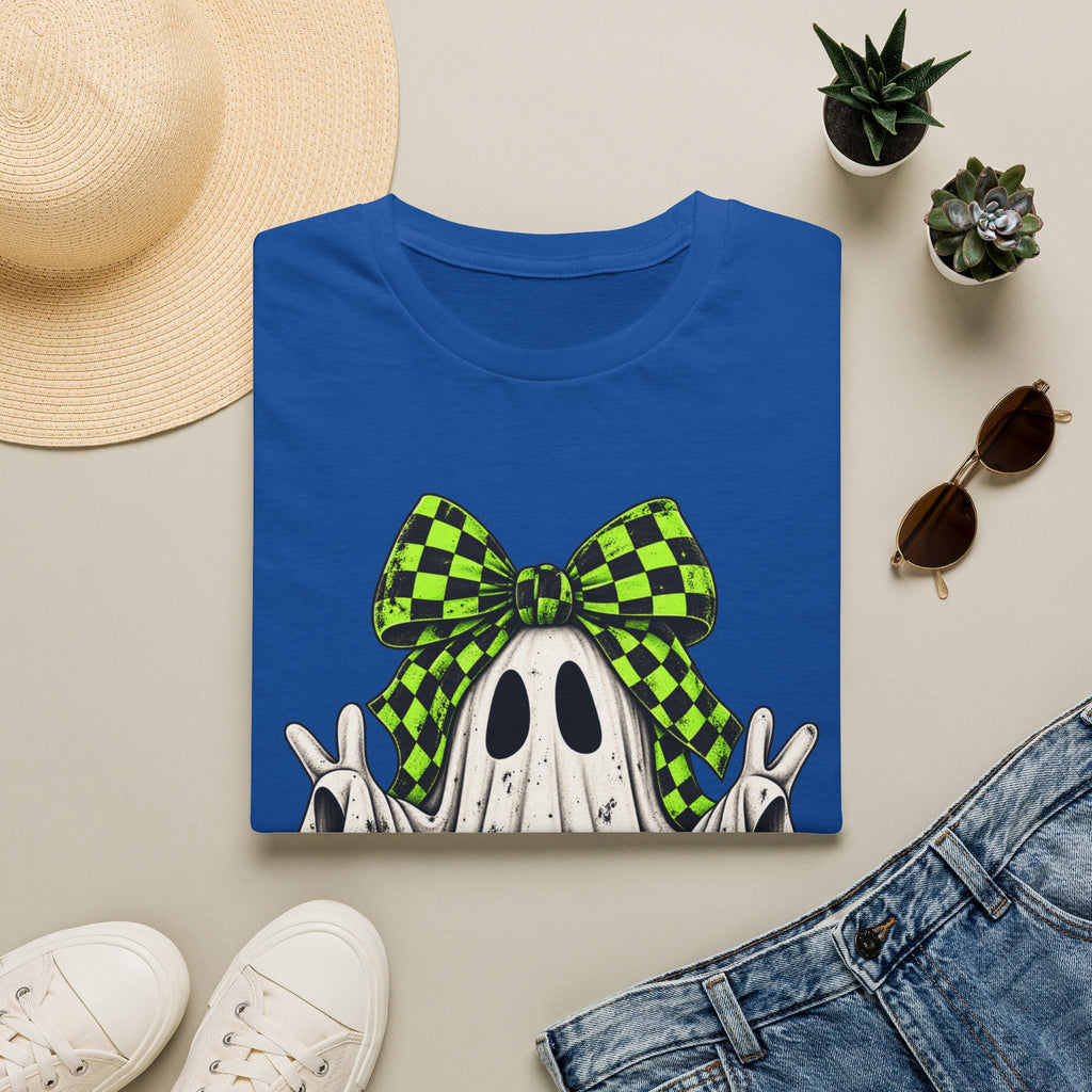Neon Bow Ghost Halloween T-Shirt - Cute Spooky Graphic Tee