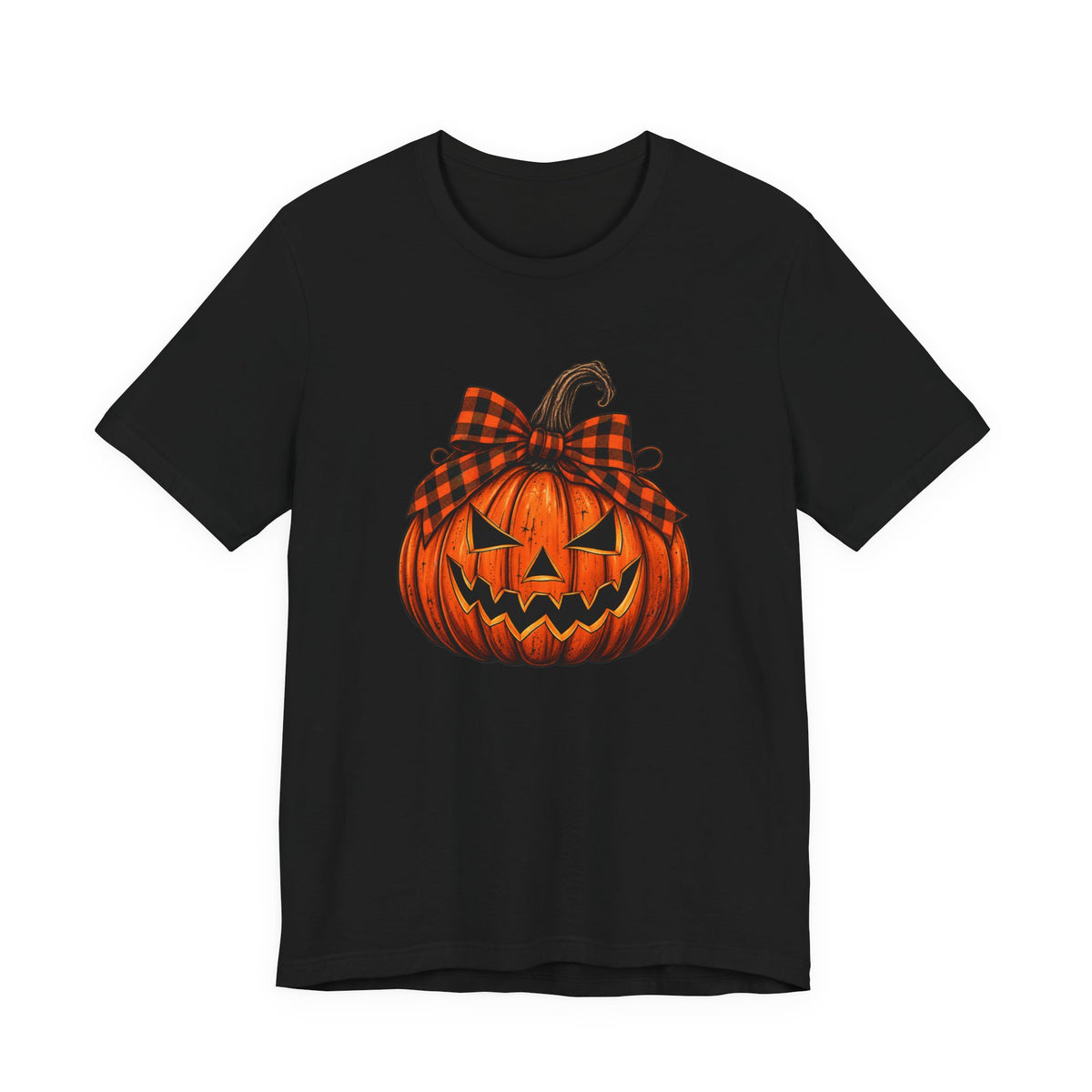 Plaid Bow Pumpkin T-Shirt - Vintage Halloween Graphic Tee