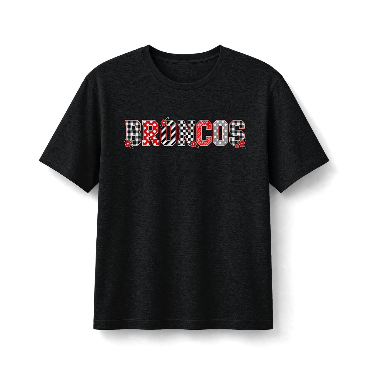 Broncos Mixed-Print Tee - Red, Black & White School Spirit