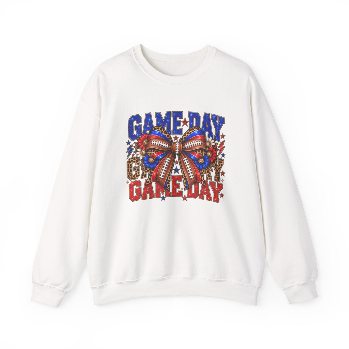 Game Day Football Bow Crewneck - Red & Royal Leopard Spirit Sweatshirt