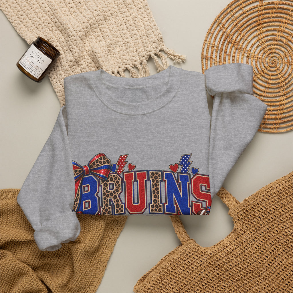 Bruins Football Crewneck Sweatshirt - Leopard Bow Game Day Sweatshirt