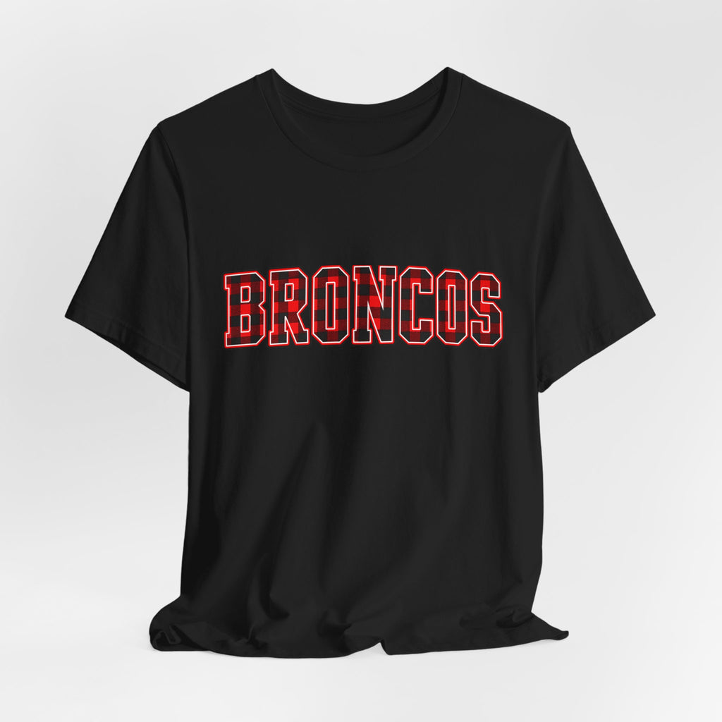 Broncos Buffalo Plaid Varsity Tee - Bella+Canvas 3001