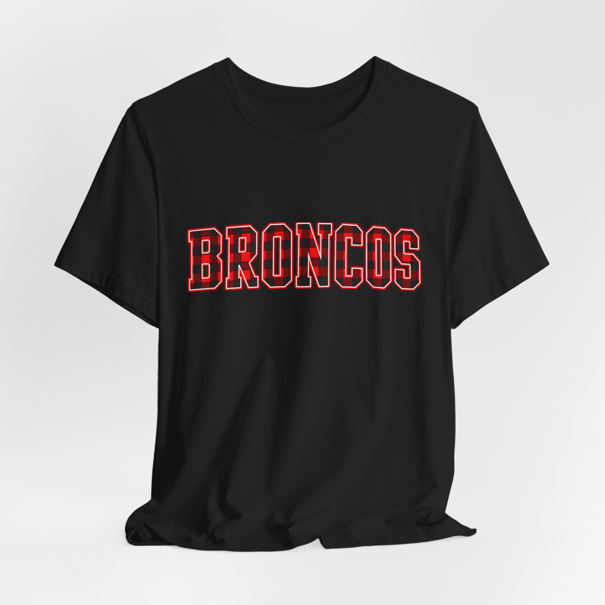 Broncos Buffalo Plaid Varsity Tee - Bella+Canvas 3001