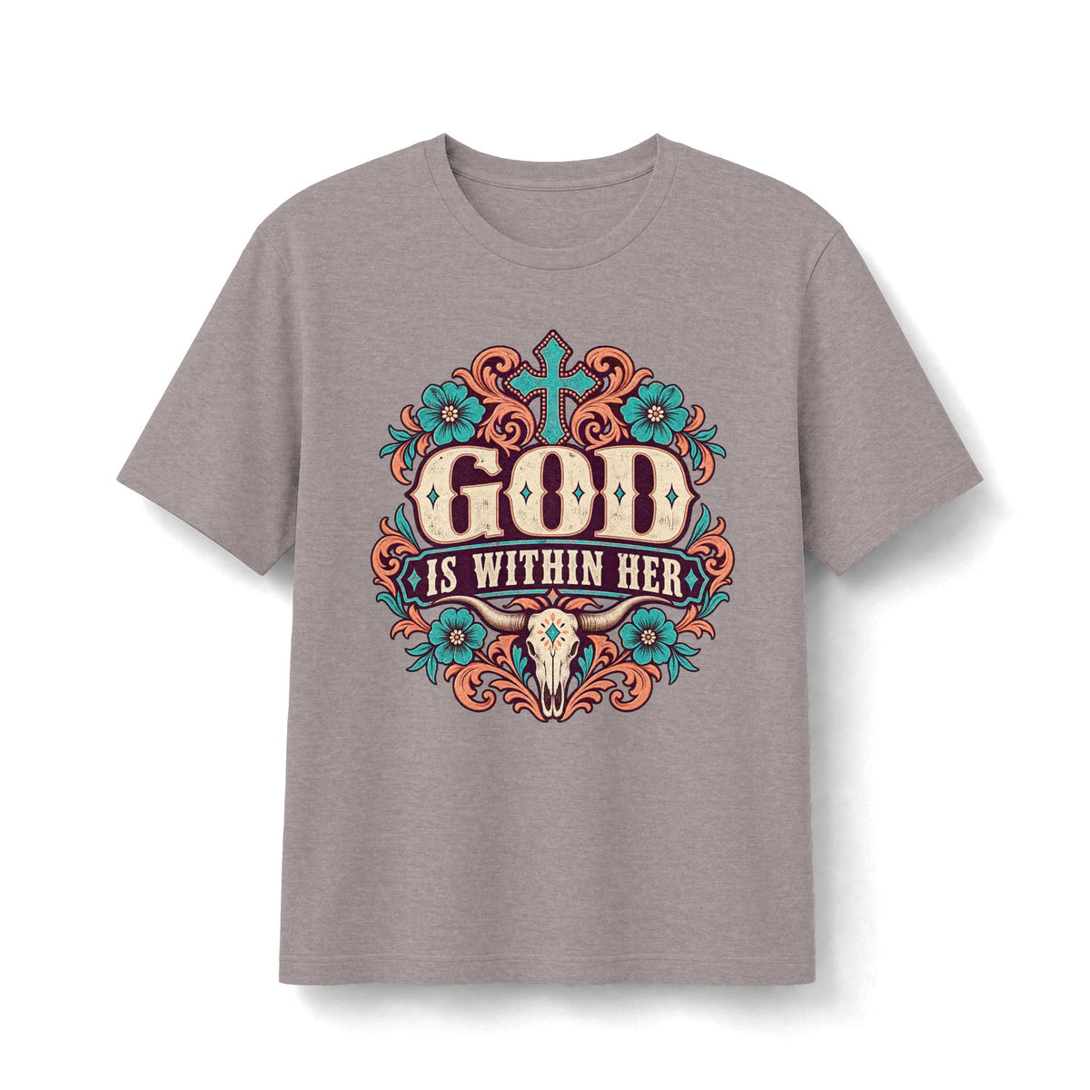 God Is Within Her Floral Cross T‑Shirt