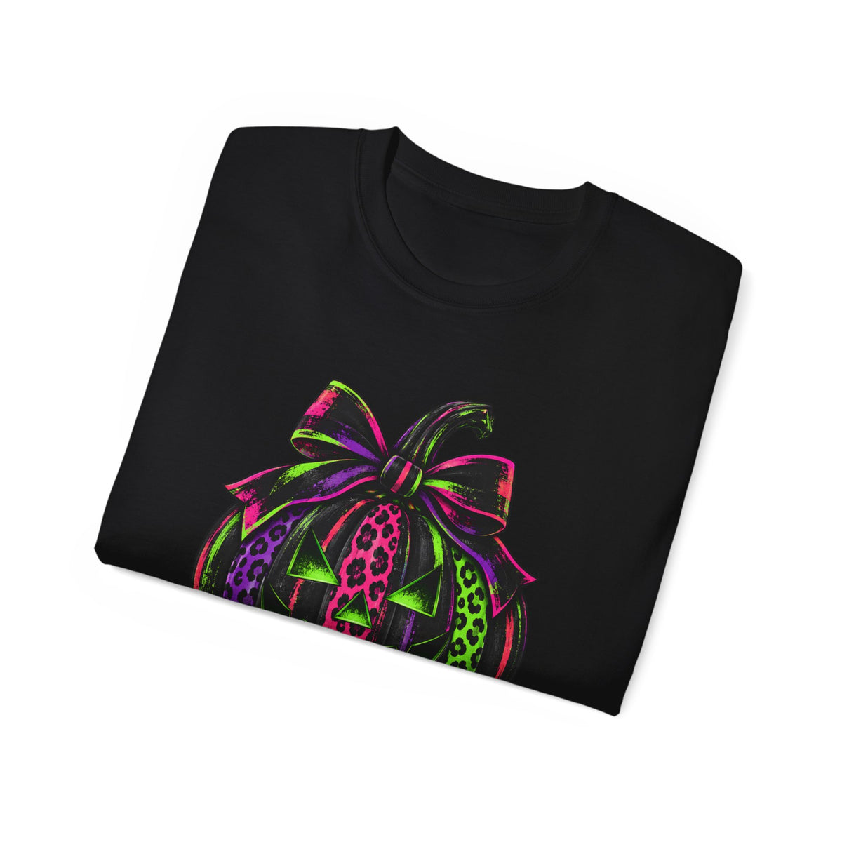 Neon Leopard Print Pumpkin T-Shirt — Halloween Pink & Green Jack-O'-Lantern Tee