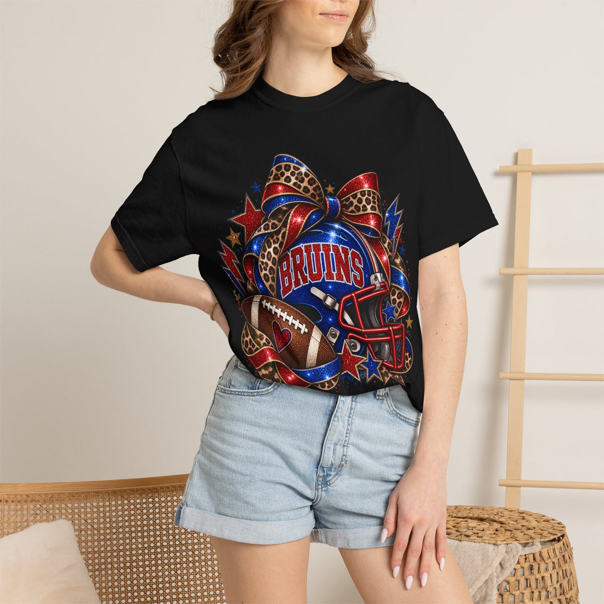 Bruins Football Comfort Colors Tee - Leopard Bow Game Day Shirt