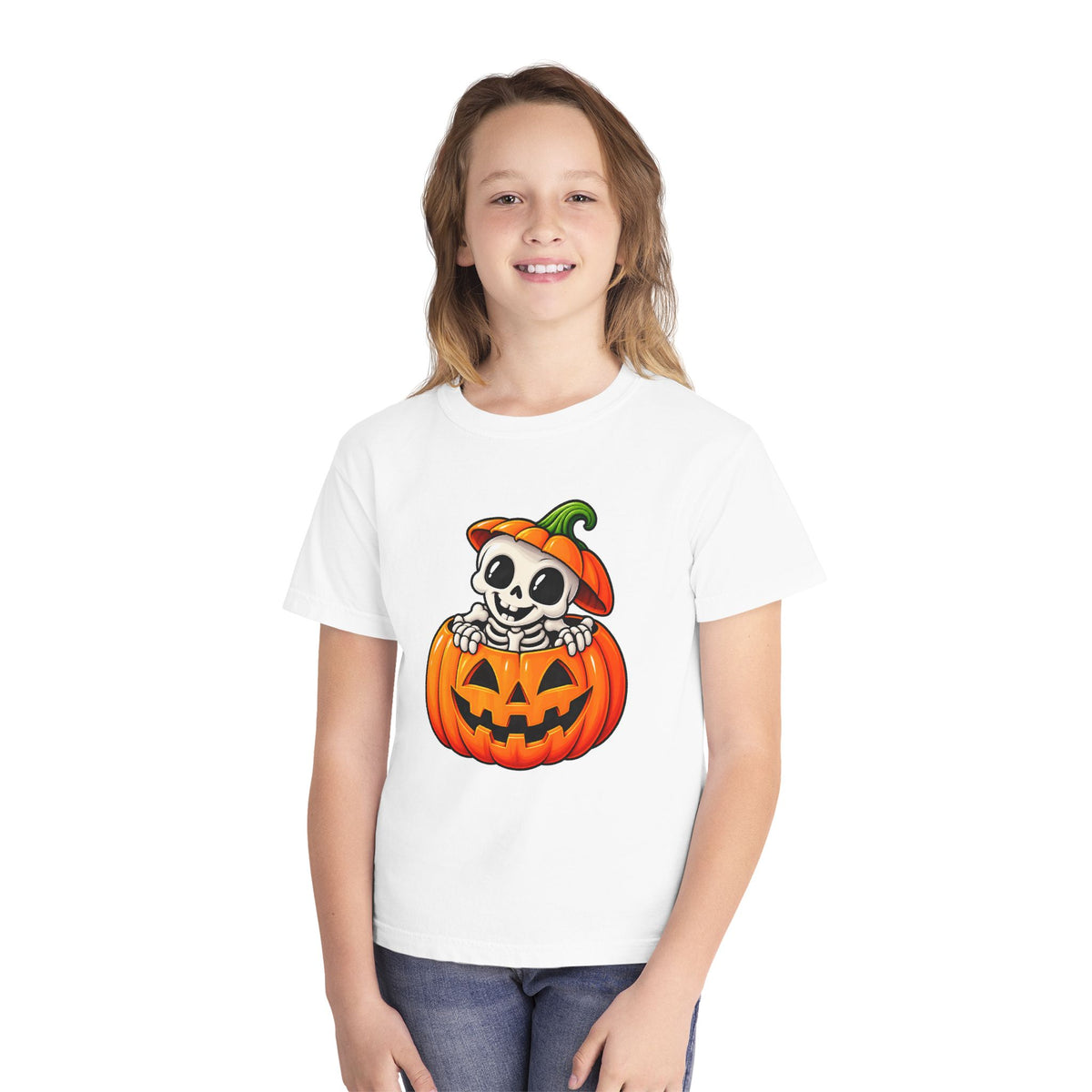 Pumpkin Bones Halloween T-Shirt - Cute Skeleton Youth Tee