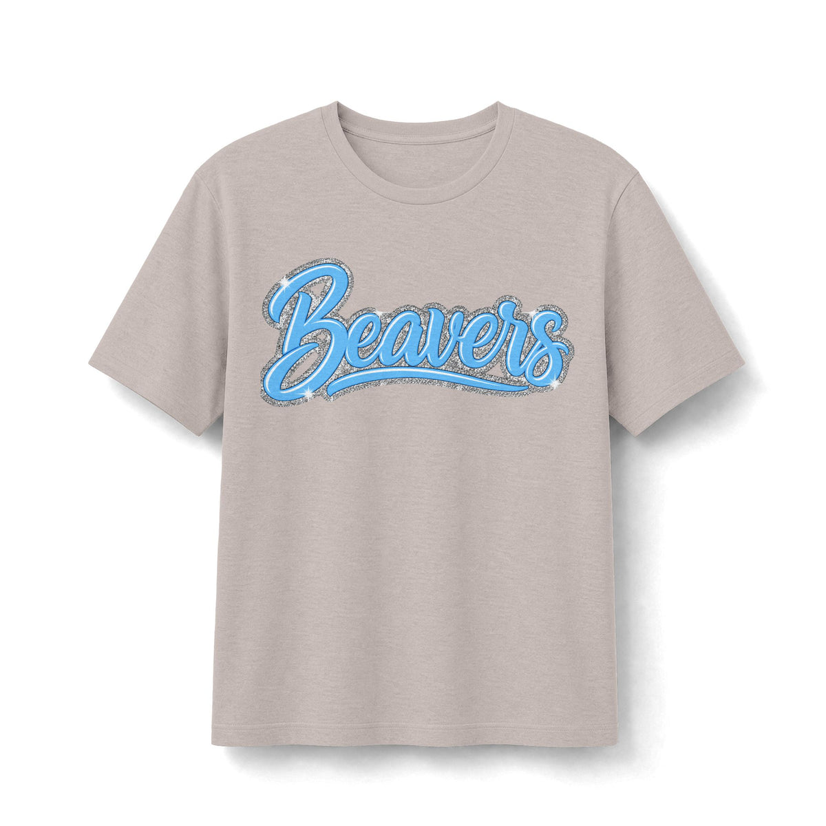 Beavers Columbia Blue & Silver Sparkle Script Tee