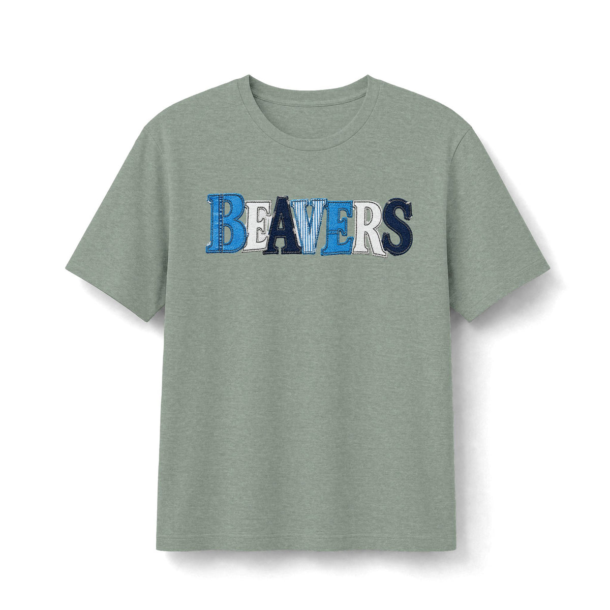 Beavers Denim Patchwork Tee - Bella+Canvas Heather CVC
