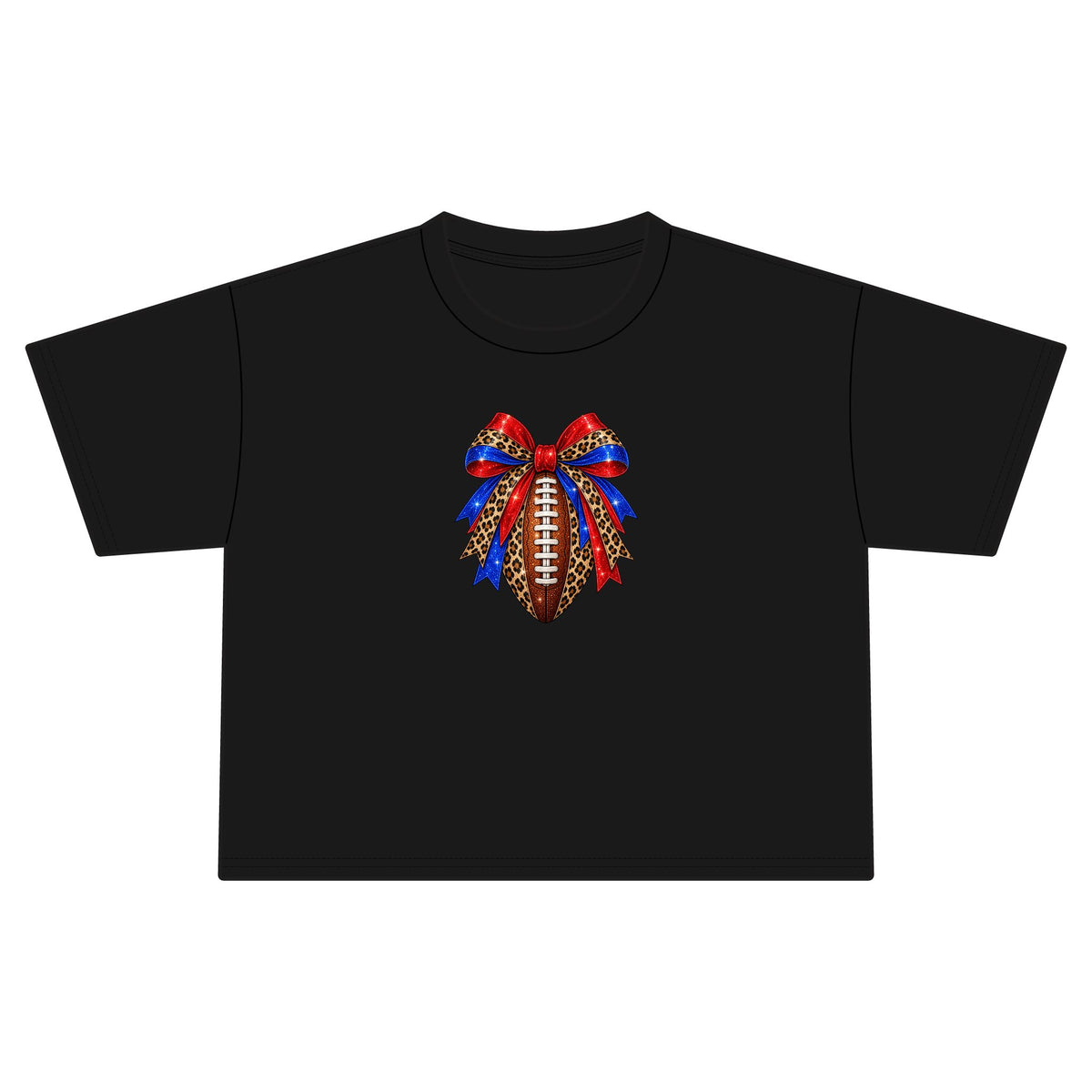 Leopard Football Bow Crop Tee - Royal Blue Game Day Shirt