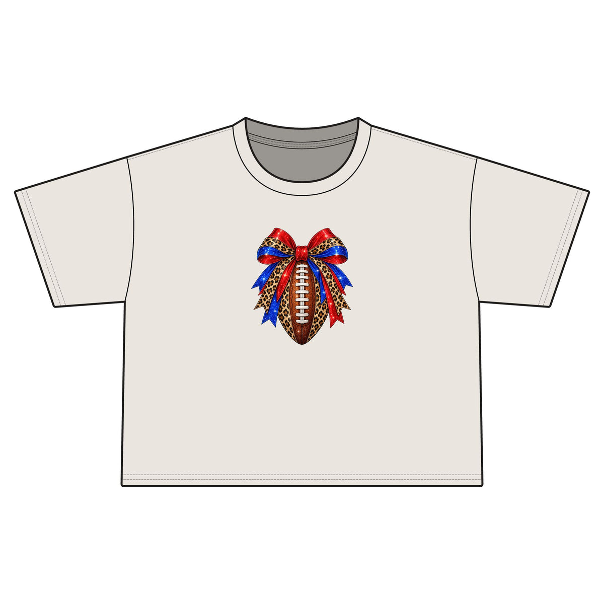 Leopard Football Bow Crop Tee - Royal Blue Game Day Shirt