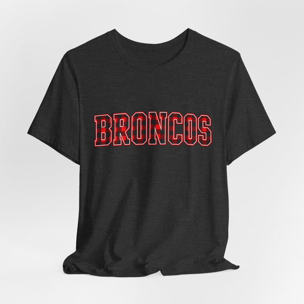 Broncos Buffalo Plaid Varsity Tee - Bella+Canvas 3001