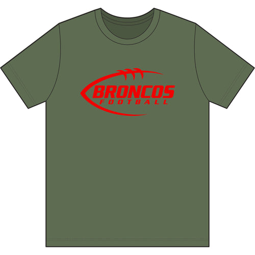Broncos Football Tee — Red Logo Graphic T‑Shirt
