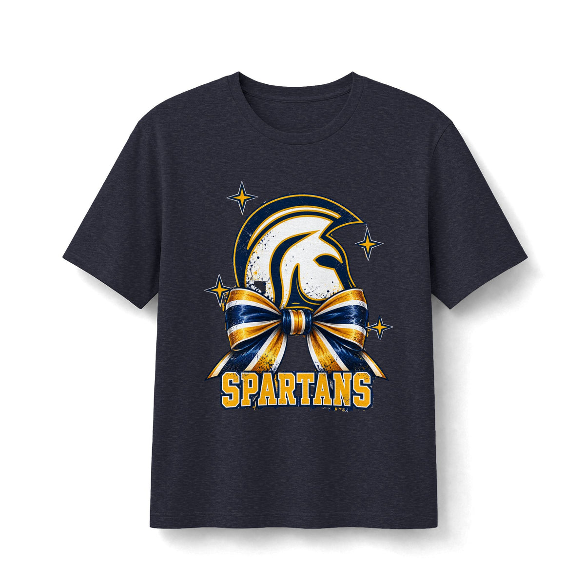 Academy of Blanchard Spartans Bow T-Shirt Navy and Gold Mascot Tee