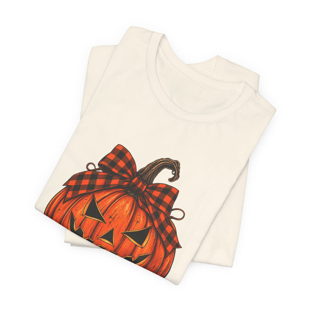 Plaid Bow Pumpkin T-Shirt - Vintage Halloween Graphic Tee