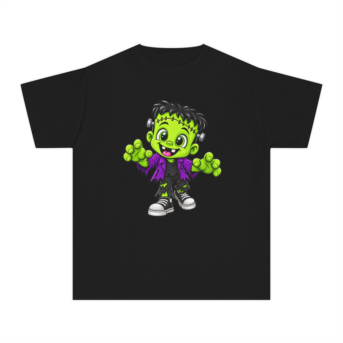 Kids Frankenstein Halloween T- Shirt - Cute Green Monster Youth Tee