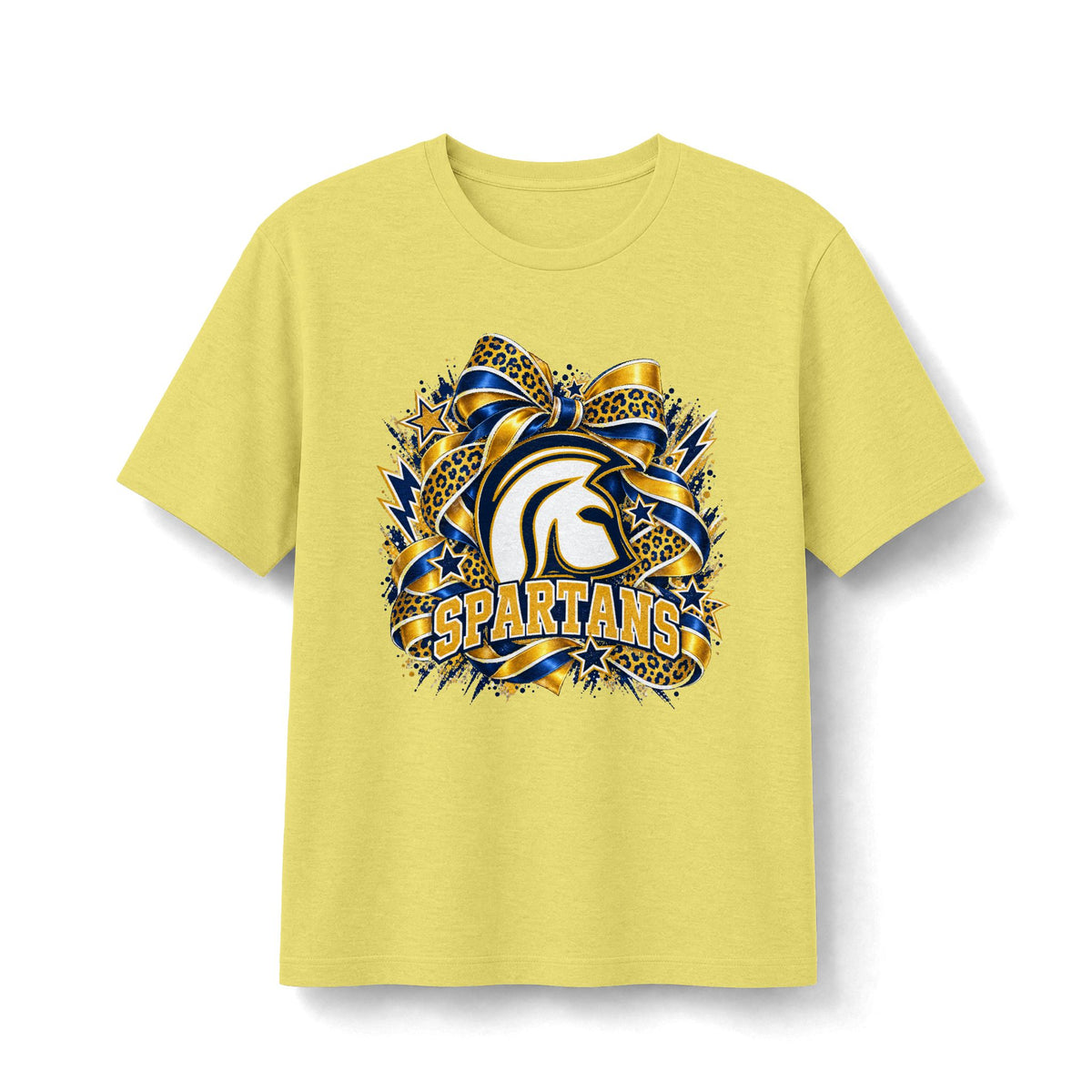 Academy of Blanchard Spartans Leopard Bow T-Shirt - Navy and Gold Mascot Tee