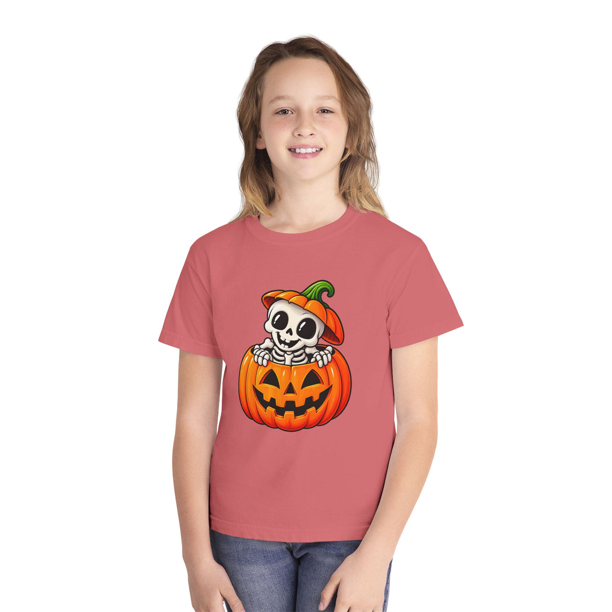 Pumpkin Bones Halloween T-Shirt - Cute Skeleton Youth Tee