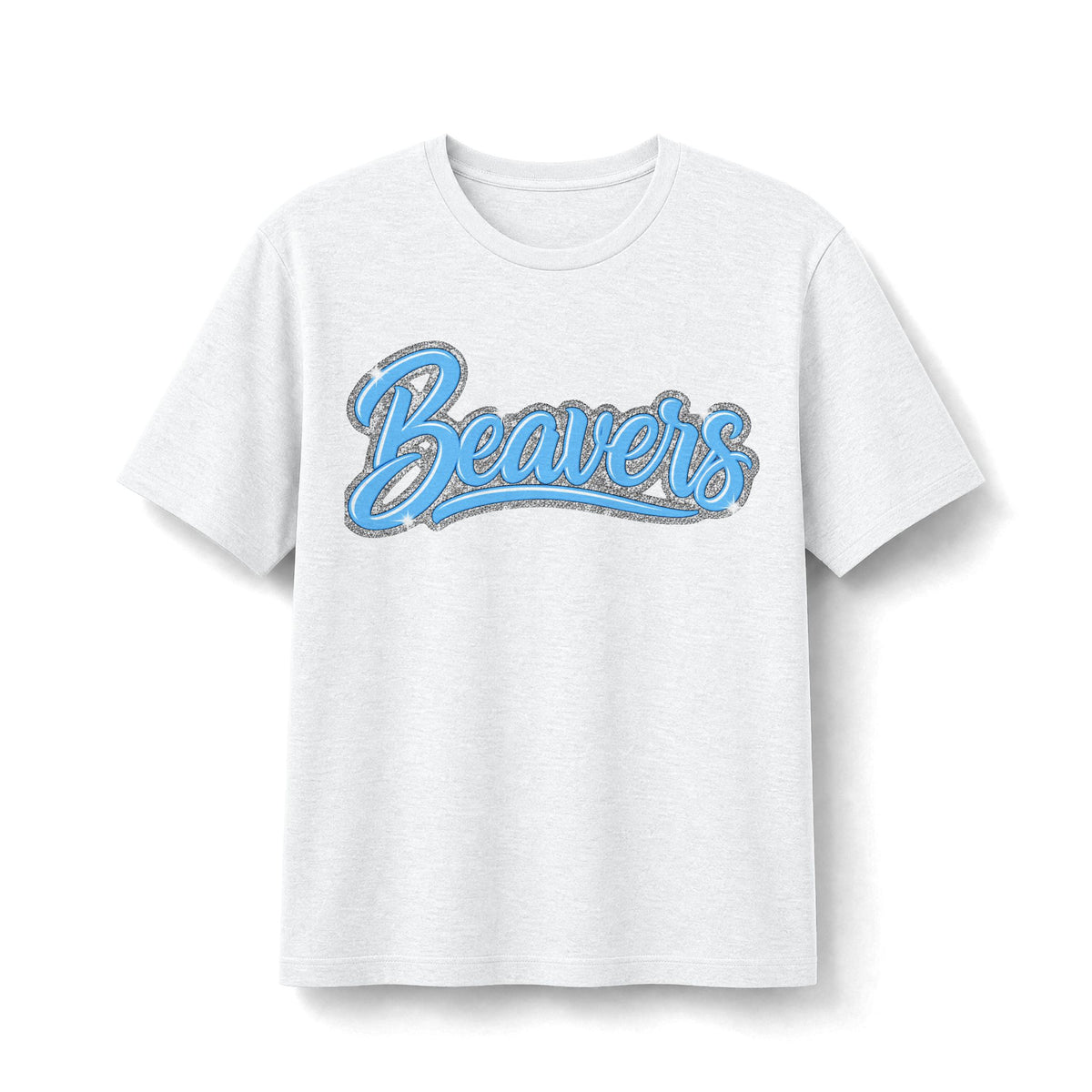 Beavers Columbia Blue & Silver Sparkle Script Tee
